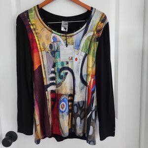 Simply Art by Dolcezza Tunic Size L Long Sleeve Shirt Top Art to Wear Studded